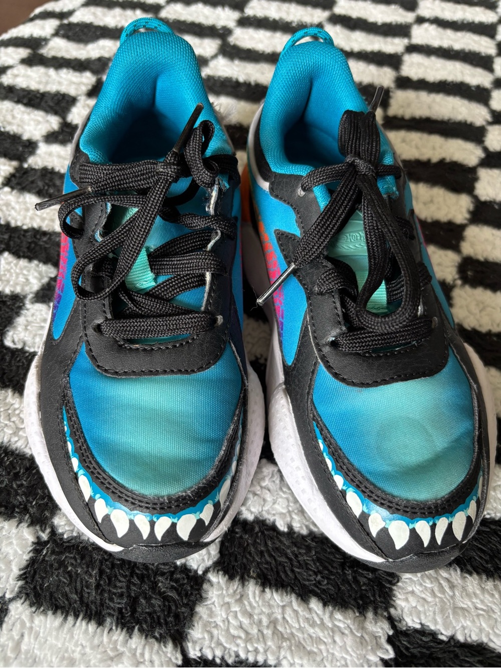 Puma Kids Teal and Black Shark-Print Sneakers